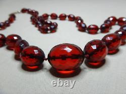 Antique Cherry Amber Bakelite Graduated Facetted Bead Necklace 9ct Gold Clasp