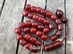 Antique Cherry Amber Bakelite Old Faturan Tesbih Misbaha Prayer Beads Veins 65gr