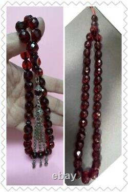 Antique Cherry Amber Facetted Faturan Bakalite -islamic prayer 33 Beads 51g R3