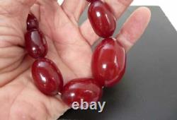 Antique Cherry Amber Red Bakelite Faturan Art Deco Beads Graduated Necklace 48gr