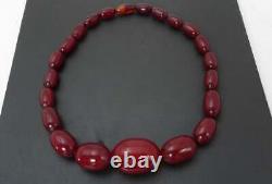 Antique Cherry Amber Red Bakelite Faturan Art Deco Beads Graduated Necklace 48gr