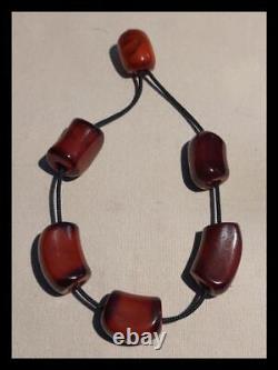 Antique Cherry Bakelite Faturan Greek Begleri Mini Komboloi 5+1 Beads 42grs