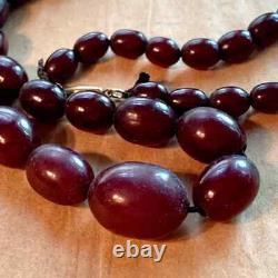 Antique Cherry Red Amber & 14k Yellow Gold Clasp Necklace 26 MADE IN AFRICA