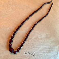Antique Cherry Red Amber & 14k Yellow Gold Clasp Necklace 26 MADE IN AFRICA