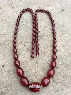Antique Cherry Red Amber Bakelite Beads Necklace 62 G C. 1920s Swirls Marbling