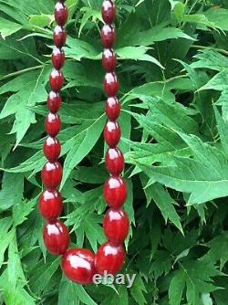 Antique Cherry Red Amber Bakelite Beads Necklace 62 G C. 1920s Swirls Marbling