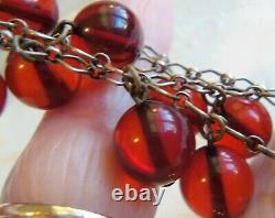 Antique Cherry Red Amber Bead Dangle necklace rare 24 gram tested