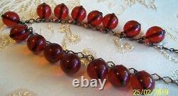 Antique Cherry Red Amber Bead Dangle necklace rare 24 gram tested