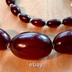 Antique Cherry Red Amber & Sterling Silver Beads And Clasp Necklace 32 AFRICA