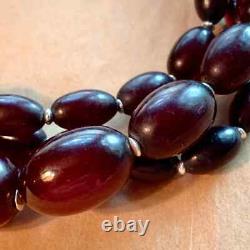 Antique Cherry Red Amber & Sterling Silver Beads And Clasp Necklace 32 AFRICA