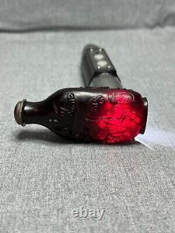Antique China Carved Resin Red Cherry Amber Snuff Bottle Lion Rider Scene