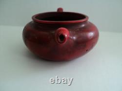 Antique Chinese Bright Cherry Amber Individual Teapot Incised Decoration