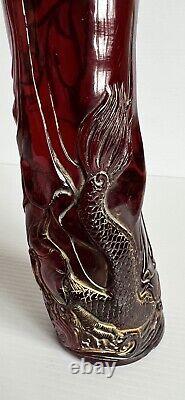 Antique Chinese Carved Cherry Amber Statue Guan Yin With Dragon (1912-1949)