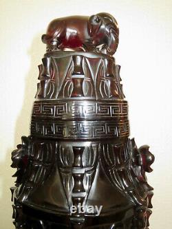 Antique Chinese Cherry Amber Bakelite Vase Elephant 1170 Grams