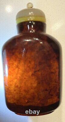 Antique Chinese Cherry Amber Carved Snuff Bottle