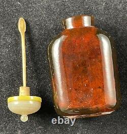 Antique Chinese Cherry Amber Carved Snuff Bottle