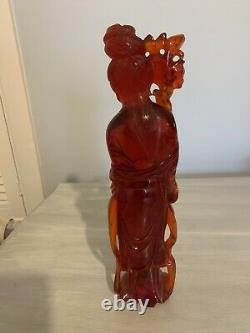 Antique Chinese Oriental Cherry bakelite Statue Figure amber 11-3/4 Tall