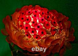 Antique Czech Glass Flower Red Amber Beaded Bulb Cover Lamp Shade Czechoslovakia
