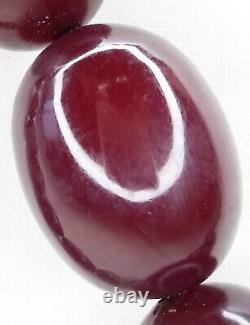Antique Dark Cherry Amber Bakelite Faturan Marbled Beads Necklace 35.4 3.7oz