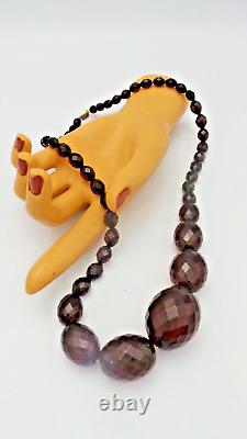 Antique Deco Antique CHERRY AMBER Bakelite Graduated Faceted Beads NECKLACE 71 g