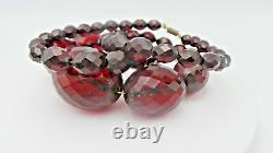 Antique Deco Antique CHERRY AMBER Bakelite Graduated Faceted Beads NECKLACE 71 g