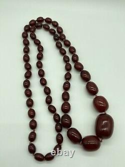 Antique Deco Cherry Amber Faturan Marbled Bakelite Barrel Bead Necklace 44 140g