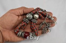Antique Ethnic Yemen Silver And Coral Cherry Amber Necklace