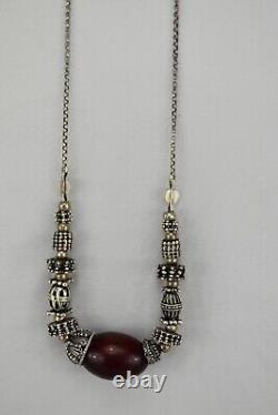 Antique Ethnic Yemen Silver Necklace With Faturan Cherry Amber marbled