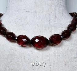 Antique Faceted Cherry Amber Bakelite Bead Choker 16.5 Necklace Hidden Clasp