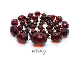 Antique Faceted Cherry Amber Bakelite Graduated Bead Rolled Gold Necklace 28