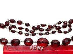 Antique Faceted Cherry Amber Bakelite Graduated Bead Rolled Gold Necklace 28