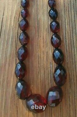 Antique Faceted Cherry Red Natural Baltic Amber Bead Necklace Victorian