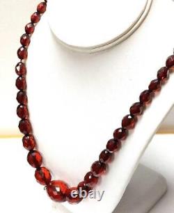 Antique Faceted & Graduated Cherry Amber Bakelite Bead Necklace