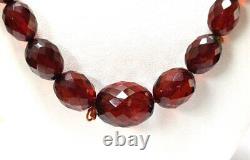 Antique Faceted & Graduated Cherry Amber Bakelite Bead Necklace