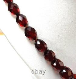 Antique Faceted & Graduated Cherry Amber Bakelite Bead Necklace