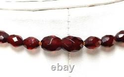 Antique Faceted & Graduated Cherry Amber Bakelite Bead Necklace