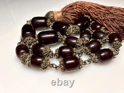 Antique Faturan Cherry Amber Bakelite Beads Necklace Marbled