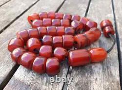 Antique Faturan Cherry Amber Bakelite Islamic Misbaha Prayer Veins Beads 89Grams