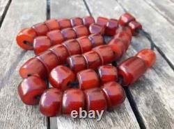 Antique Faturan Cherry Amber Bakelite Islamic Misbaha Prayer Veins Beads 89Grams