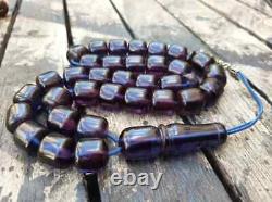 Antique Faturan Cherry Amber Bakelite Islamic Tesbih Blue Color Prayer Beads 70g