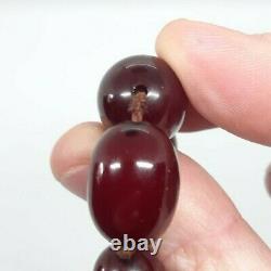Antique Faturan Cherry Amber Bakelite Necklace Beads Marbled 26.5 Grams