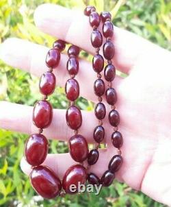 Antique Faturan Cherry Amber Bakelite Necklace Beads Marbled 26.5 Grams