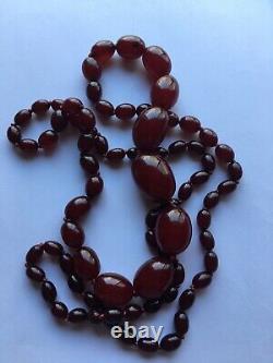 Antique Faturan Cherry Amber Bakelite Necklace Heavy 78g MINTY 41 Long XXL