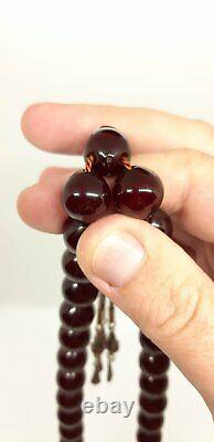 Antique Faturan Cherry Amber Bakelite Prayer Beads Rosary Tesbih Misbah Veins 70
