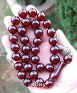 Antique Faturan Cherry Amber Bakelite Prayer Beads Rosary Tesbih Misbah Veins 98