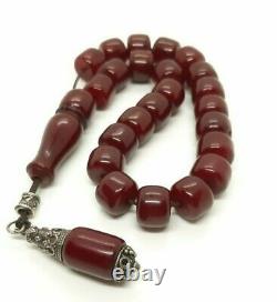 Antique Faturan Cherry Amber Bakelite Prayer Beads Tespih Damari 70.8 Grams
