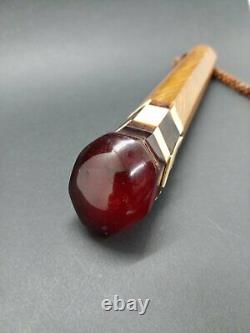Antique Faturan Cherry Amber Bakelite Umbrella Handle Carved