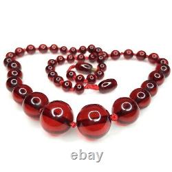 Antique Faturan Cherry Amber Necklace Graduated Bead 19 Tested 24g Red Bakelite