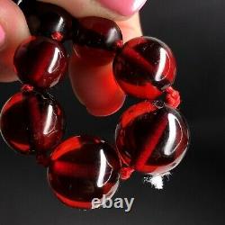 Antique Faturan Cherry Amber Necklace Graduated Bead 19 Tested 24g Red Bakelite