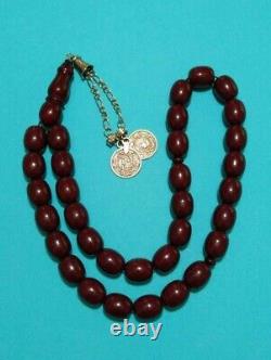 Antique Faturan Envelope Cherry Amber Bakalite -islamic prayer 33 Beads rare